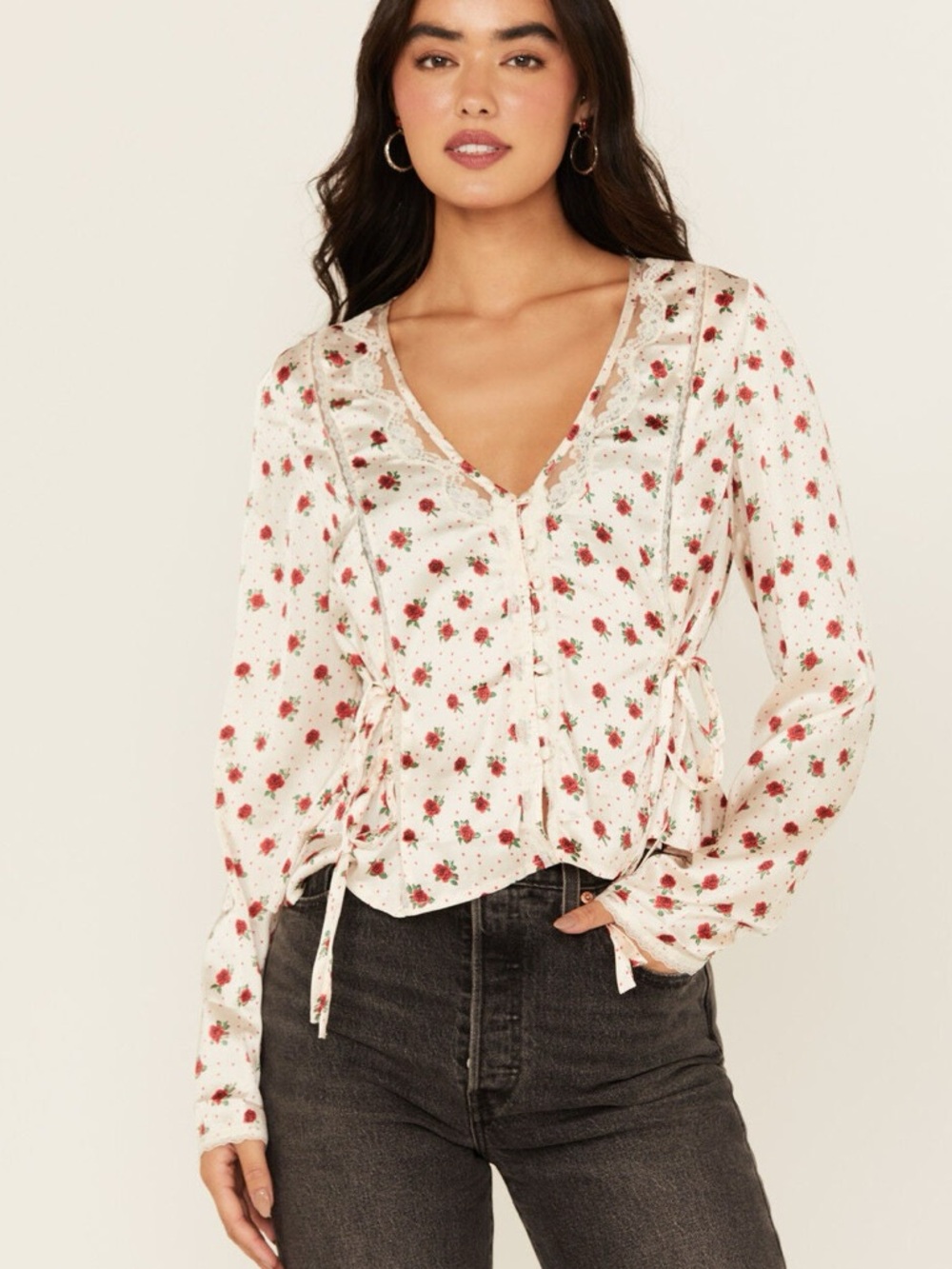 Free People Field of Roses Long Sleeve Top